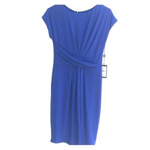 Solid scoop neck draped cobalt blue dress
